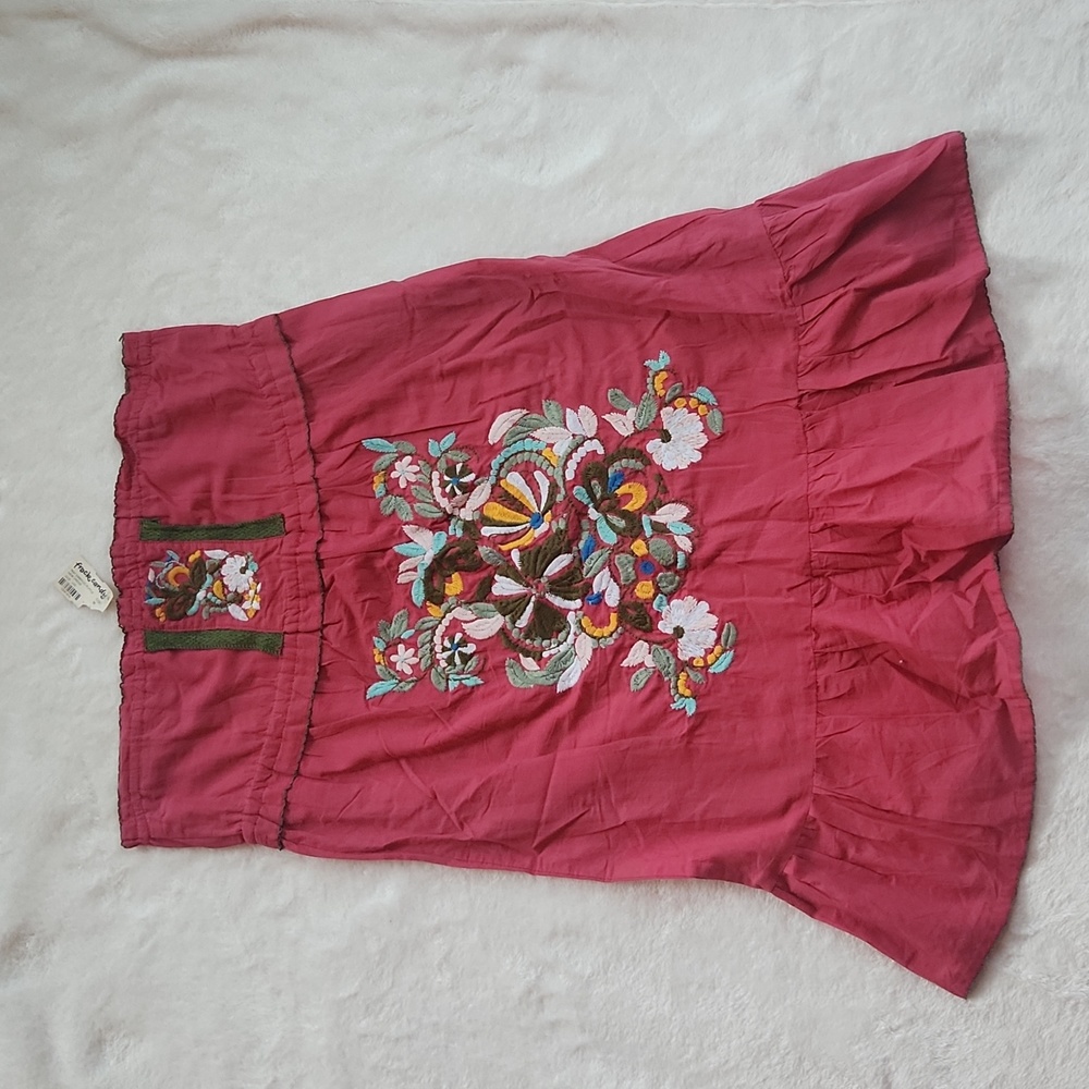 Heirloom Red Embroidered Strapless Dress SZ M NWT